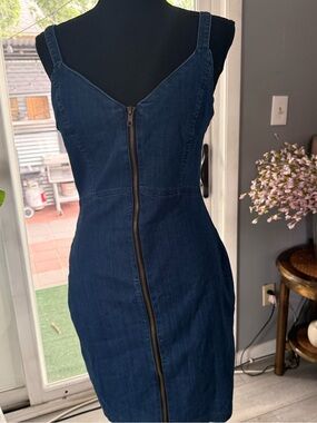 Haute Monde Dark Blue Denim Zip-Front Mini Dress